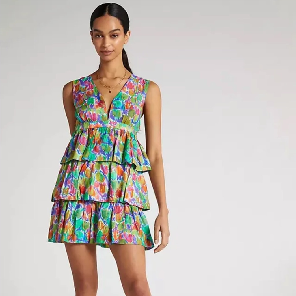 Anthropologie Hope For Flowers Tiered Linen Mini Dress